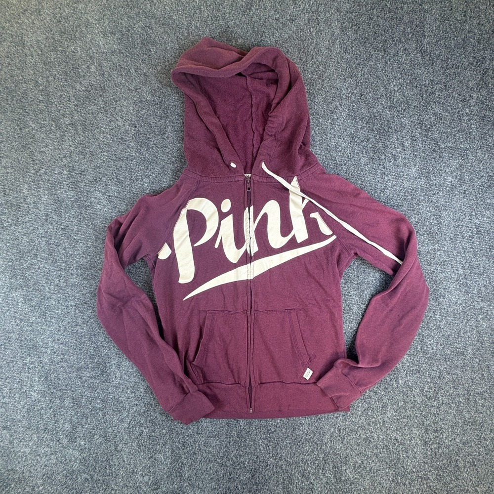 PINK Victoria's Secret Hoodie Womens XS Maroon Fleece Lined Cotton Spellout Logo